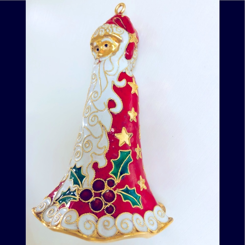 Nieman Marcus Cloisonné Saint Nicolas red bell Ornament With a gold leaf trim